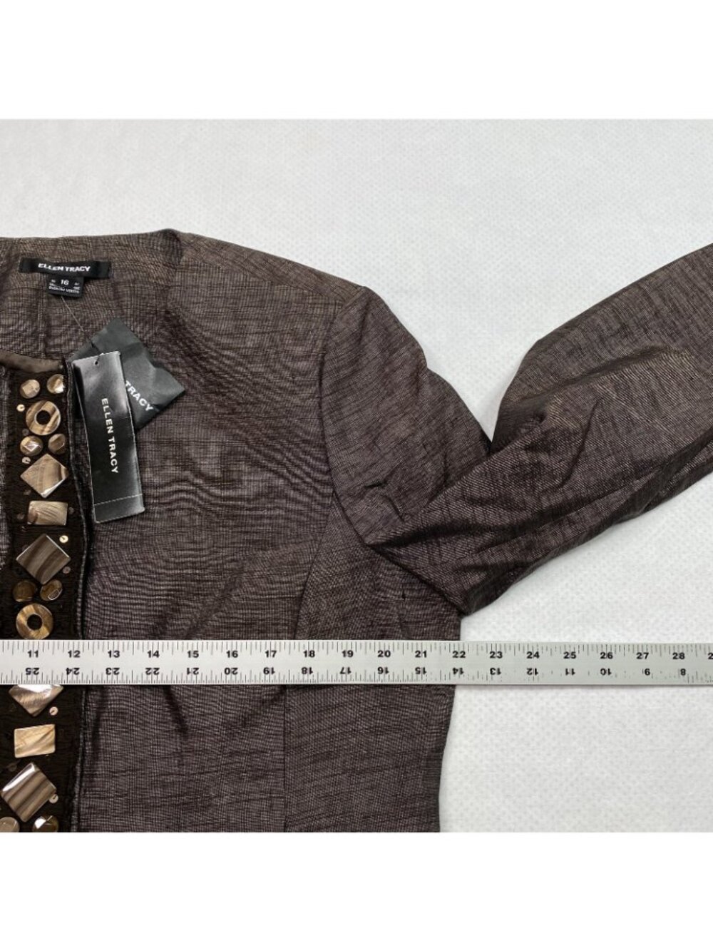 Ellen Tracy Womens Blazer sz 16 Brown Beaded Old Money NEW nwt MSRP $498 - Picture 6 of 12